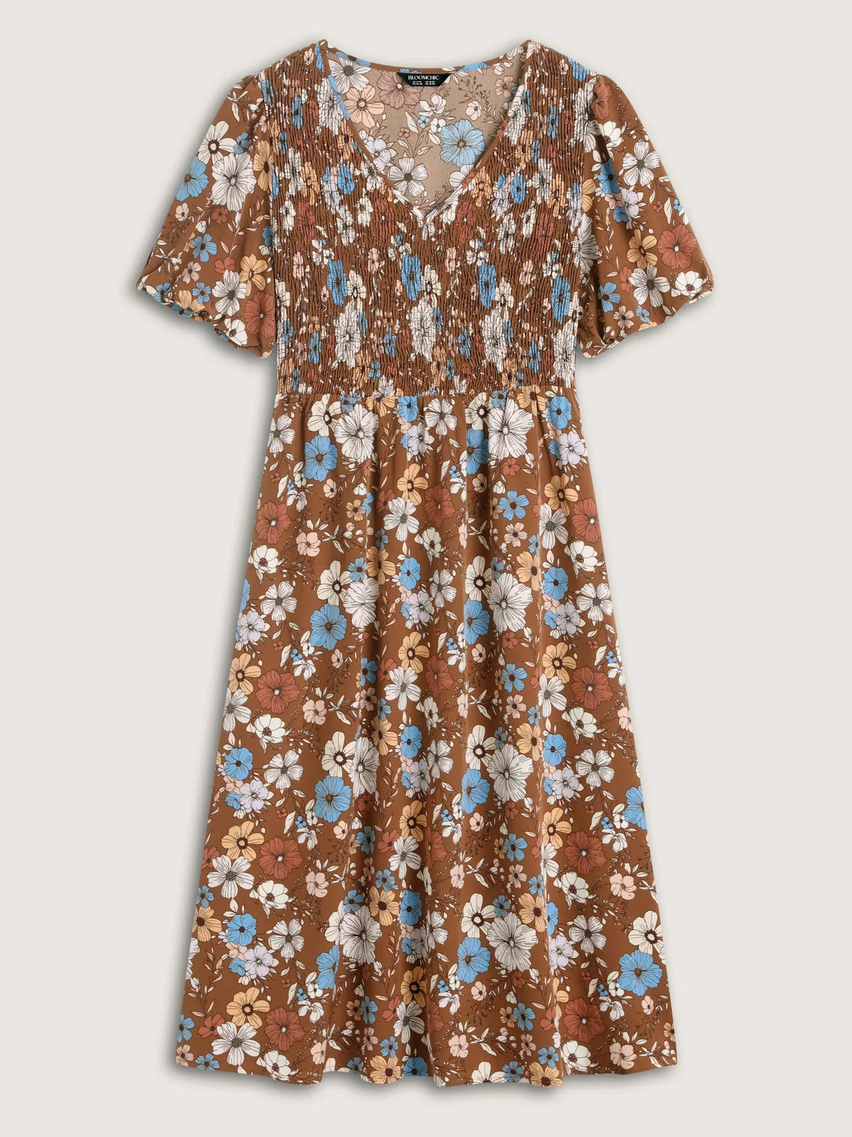 Fall Florals Shirred Bodice Midi Dress | Bloomchic