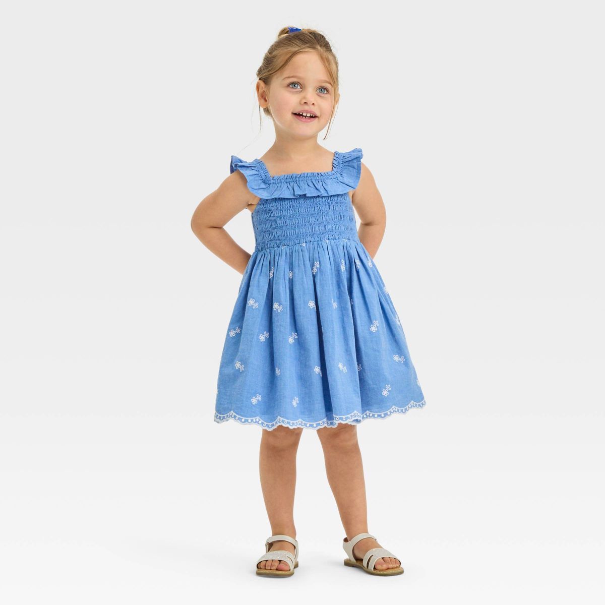 Toddler Girls' Chambray Embroidered Dress - Cat & Jack™ Blue 12M | Target