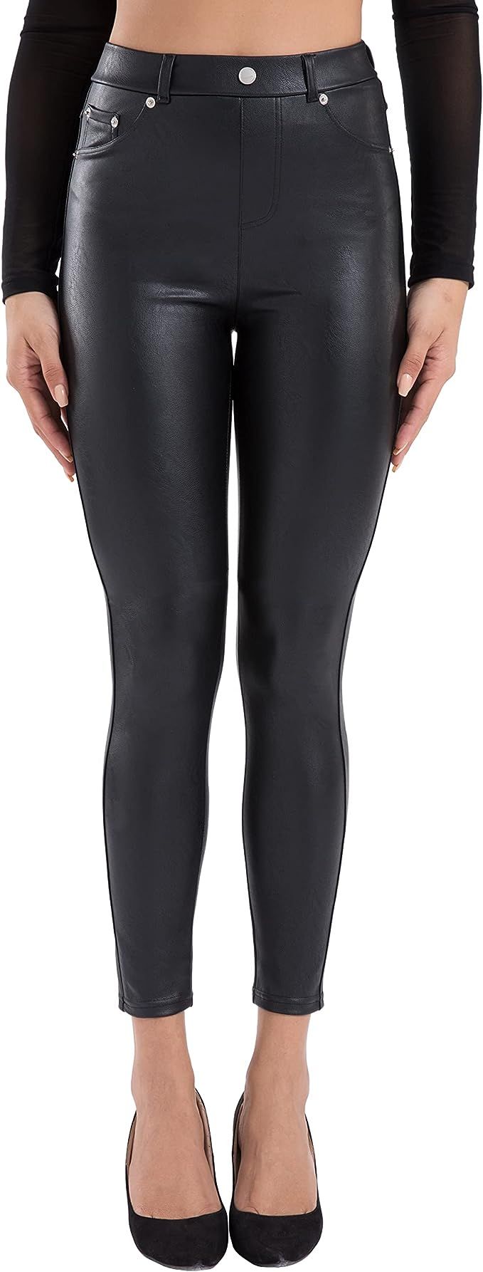 Tagoo Faux Leather Leggings for Women High Waisted Pleather Pants Stretch Tights with Pockets | Amazon (US)