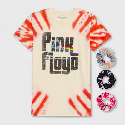 Women's Pink Floyd Short Sleeve Boyfriend Graphic T-Shirt with Scrunchies - (Regular & Plus) Ivor... | Target