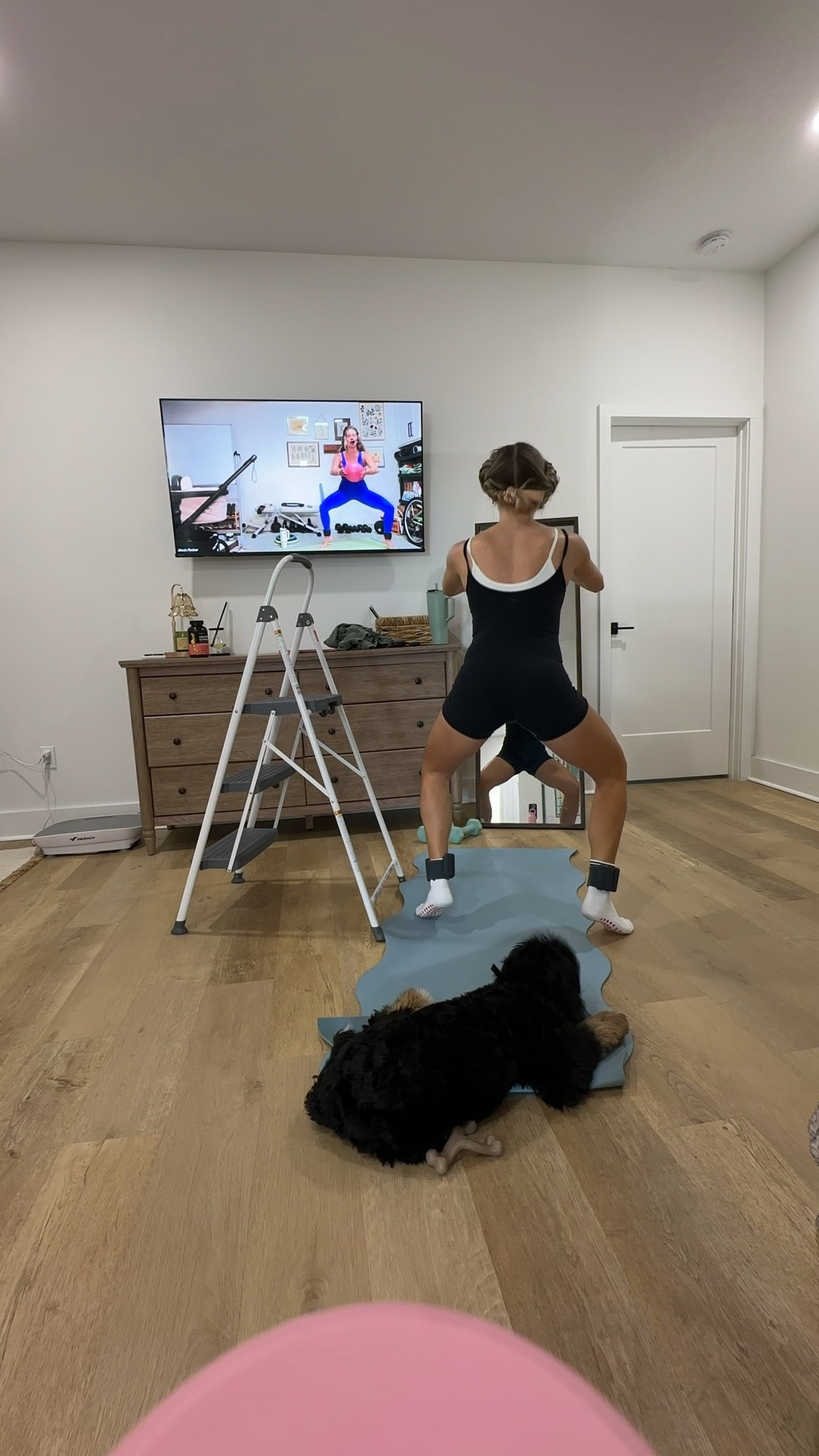 @abercrombie  size XS. Our slim-fitting onesie in our studioFLEX active fabric. Our studioFLEX fabric is lightweight, buttery soft and nonrestrictive providing a barely there feel, it moves with you during low impact activity and is also great for all-day wear. Features double-layer detail and removable pads

My workout and workout gear for my daily workout. I take pilates classes from @lexfish  on Instagram she has a whole online platform and membership! Most of my pilates gear and tools are from Bala. Bala use code SLOANE15. 
#workoutgear #workoutwear #pilates #ootd #outfit #athleticwear #athleticoutfit #bikershorts #sportsbra #pilatesoutfit #athleisure #bala #pilatesworkout #pilateslovers #pilatestiktok #balabangles

#LTKActive #LTKfitnessgoals #LTKmorningroutine