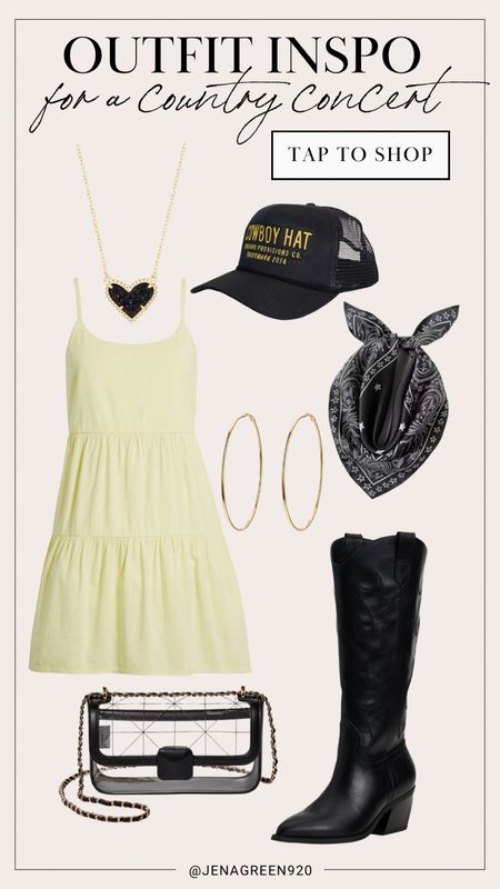 Country Concert Outfit | Yellow Sun Dress | Black Western Boots | Trucker Hat | Clear Stadium Bag

#LTKStyleTip #LTKFestival #LTKShoeCrush