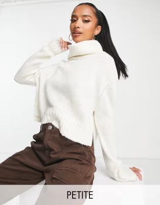 Brave Soul Petite cattio boxy cropped turtle neck sweater in cream | ASOS (Global)
