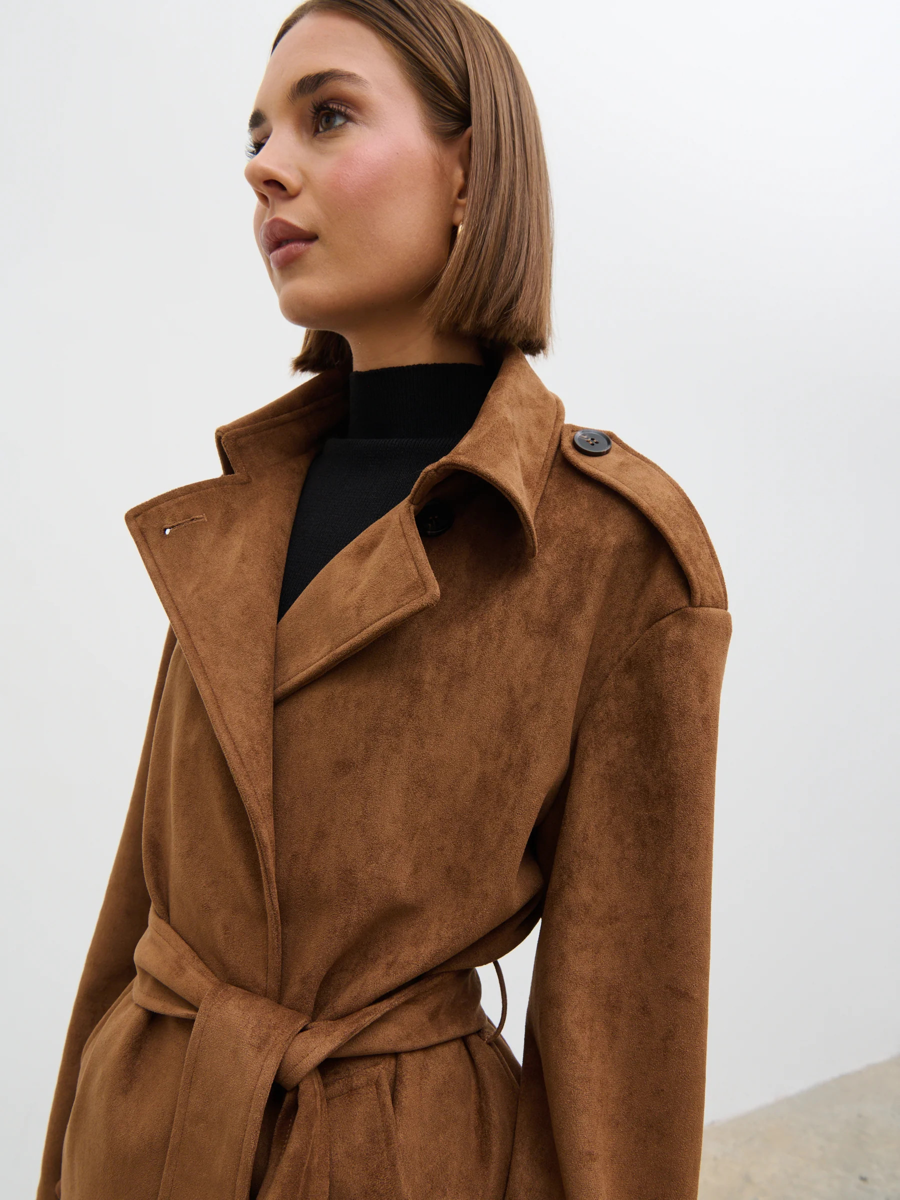 Lennon Faux Suede Tie Waist Jacket - Dark Tan | Pretty Lavish (UK)