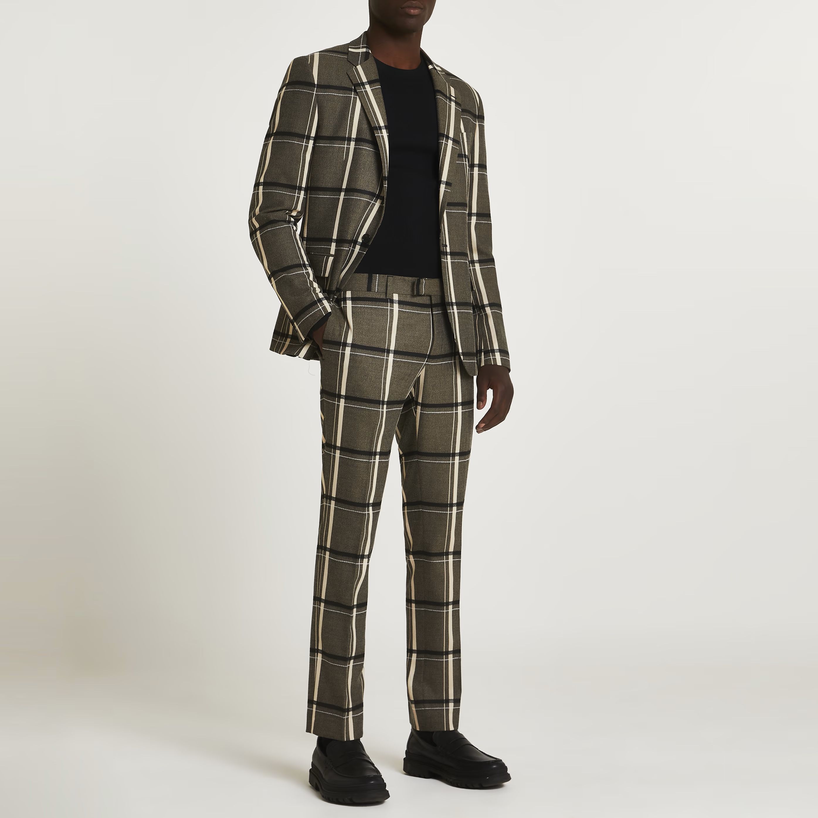 Mens River Island Black check print skinny fit suit trousers | River Island (UK & IE)