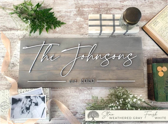 Family Last Name Sign for Personalized Wedding Gift in Pallet Sign Style, Farmhouse Decor Establi... | Etsy (US)