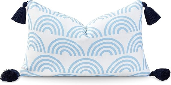 Hofdeco Premium Coastal Hampton Style Patio Indoor Outdoor Lumbar Pillow Cover Only, 12"x20" Wate... | Amazon (US)