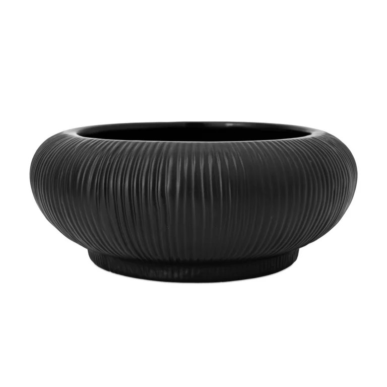 Better Homes & Gardens Soft Curve Black Ribbed Ceramic Decorative Bowl, 7.55" | Walmart (US)