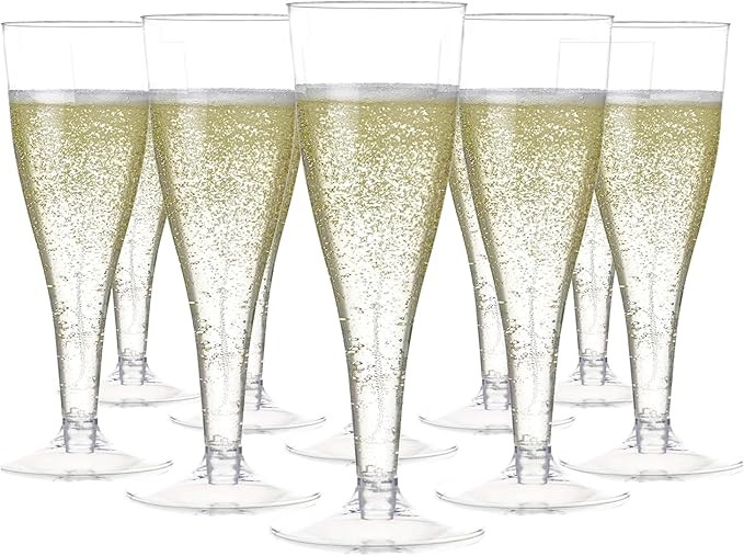 Prestee 100 Pack Clear Plastic Champagne Flutes - 4.5 oz Durable Disposable Champagne Glasses for... | Amazon (US)