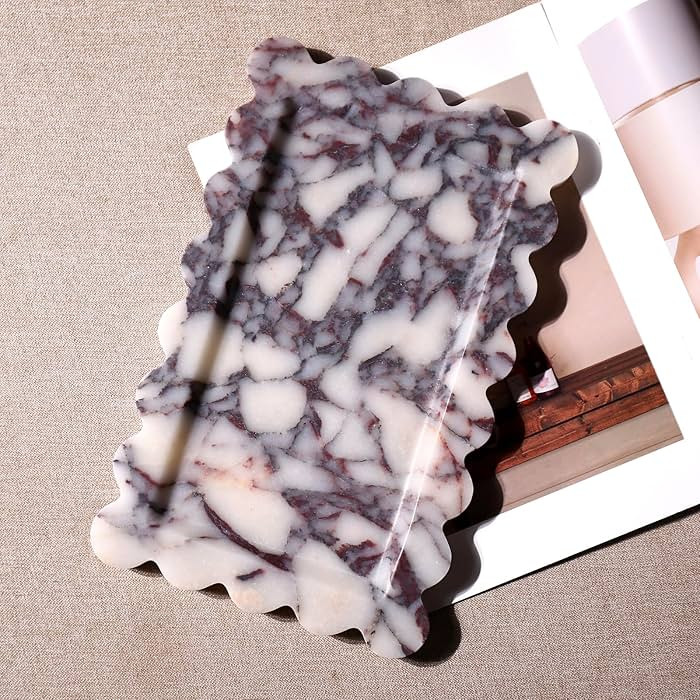 Natural Marble Vanity Tray - Luxury Scalloped Marble Storage Tray for Home Decor - Rectangle (11.... | Amazon (US)