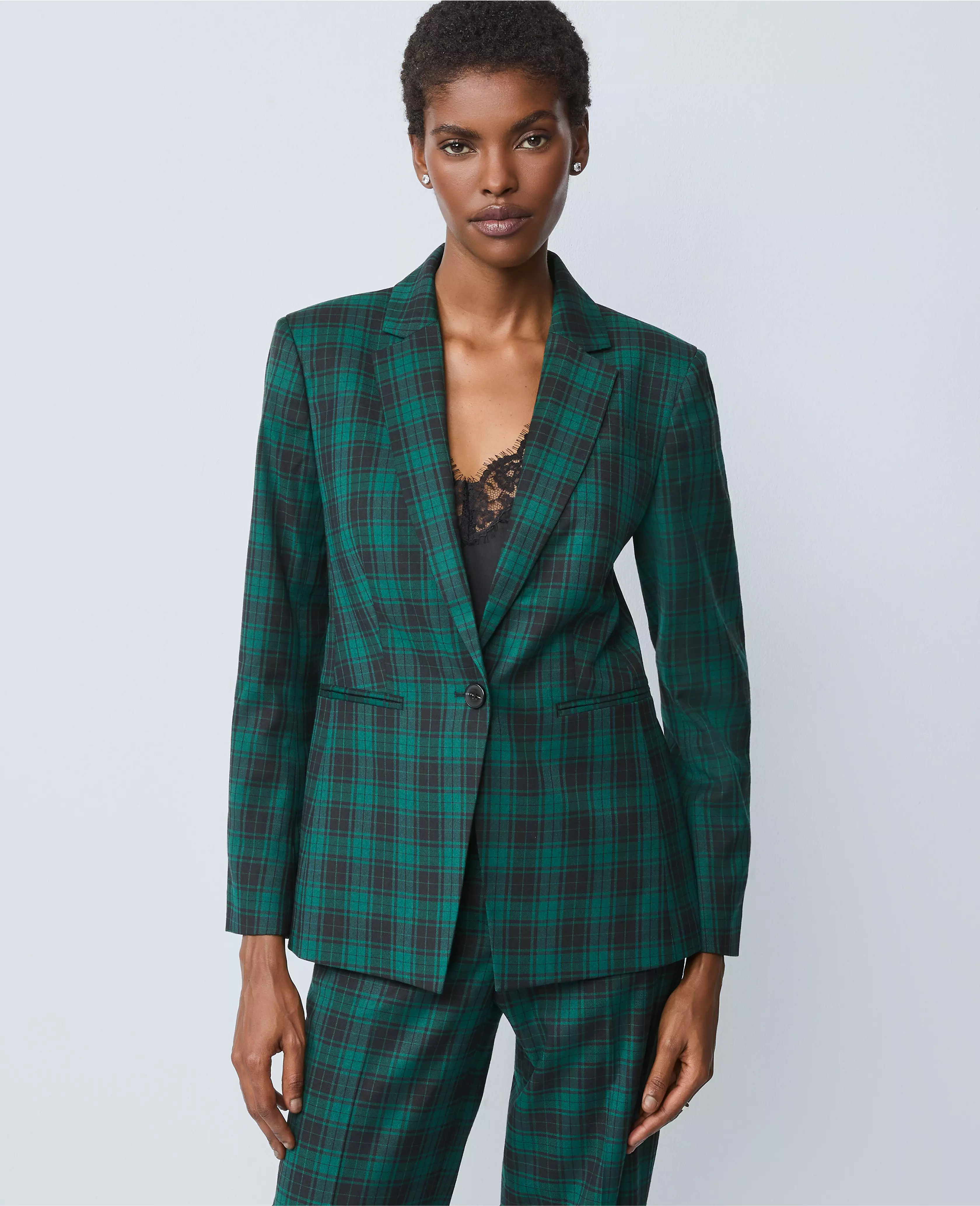 The Notched One Button Blazer in Plaid | Ann Taylor