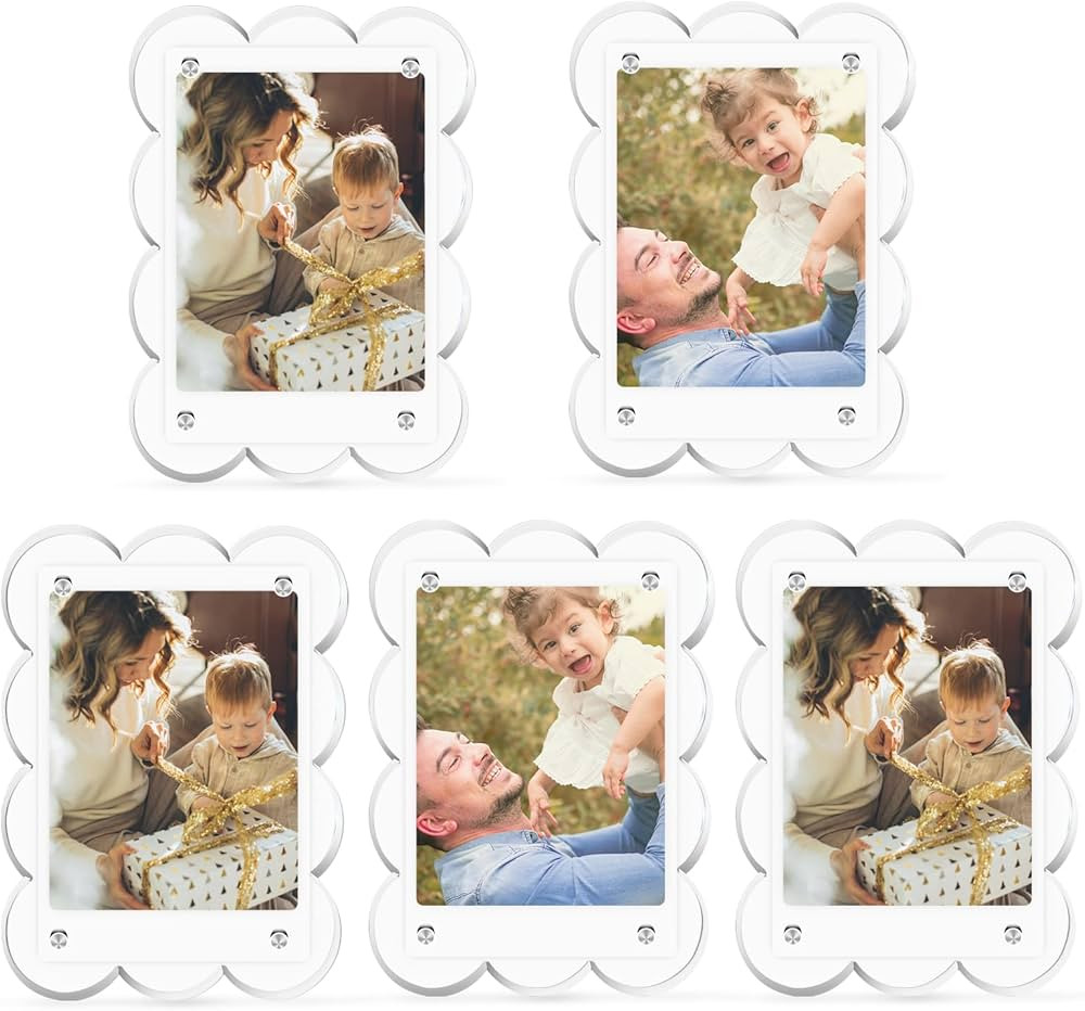 5 Pack 3x4 Inch Acrylic Polaroid Magnets Picture Frame for Refrigerator, Scalloped Clear Frames f... | Amazon (US)