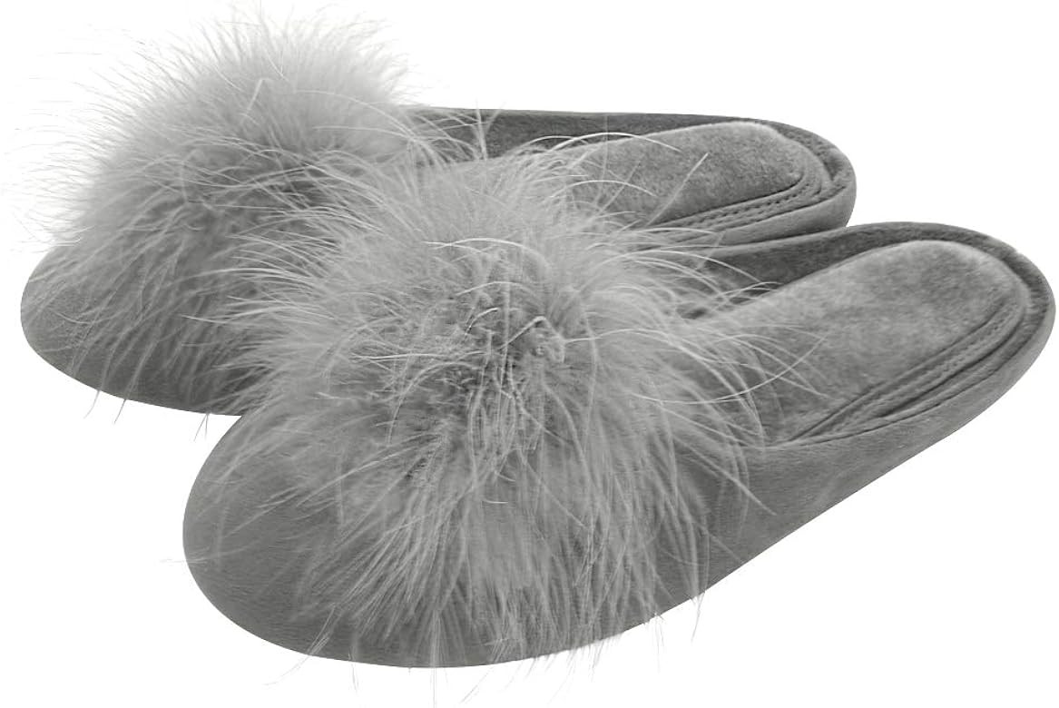 Women's Fluffy Feather Slippers, Marabou Micro Suede Fabric House Slippers with Non-Slip Memory F... | Amazon (US)