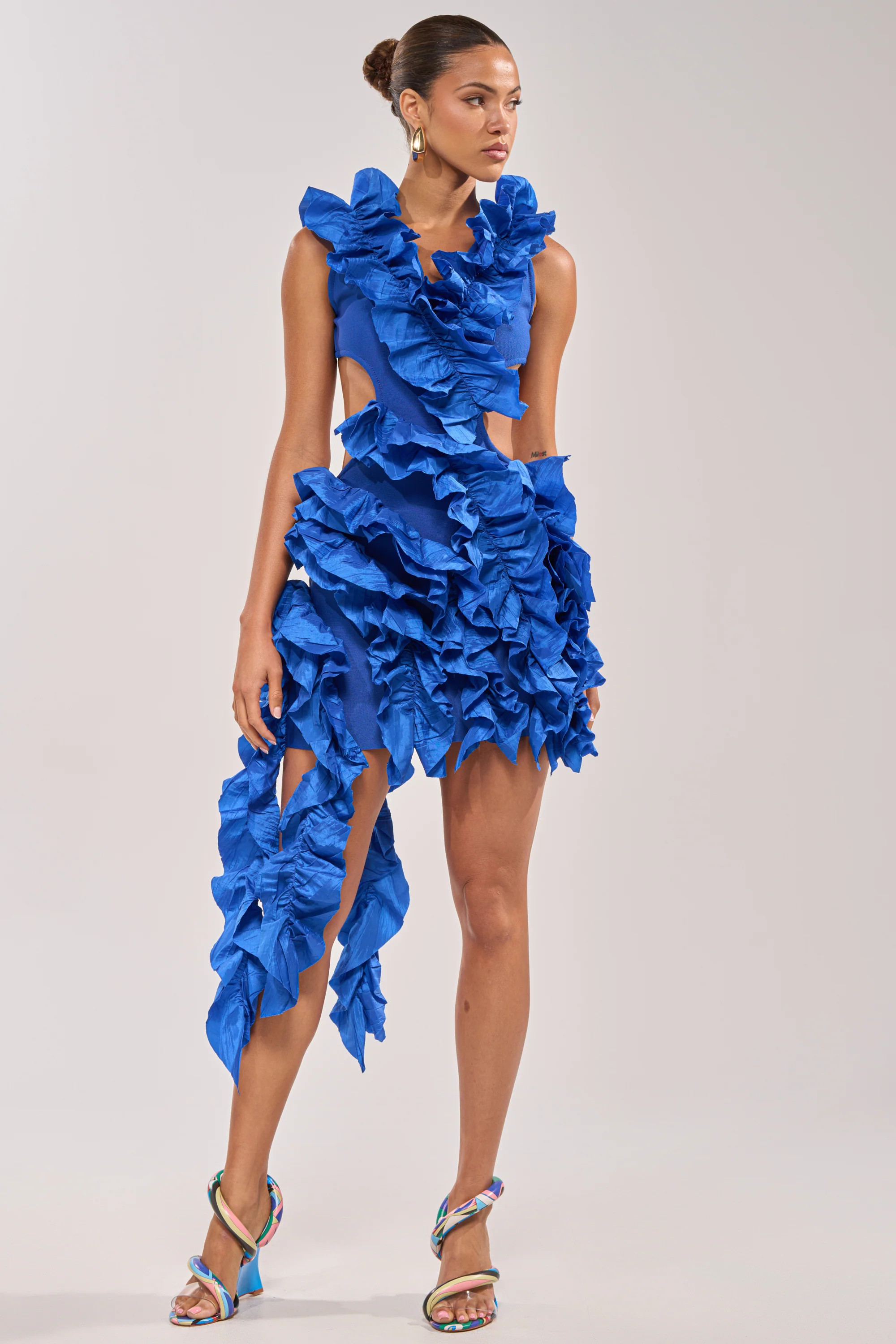AKIRA Crazier Than Your Ex Flocked Mini Dress In Blue | Size XL | AKIRA