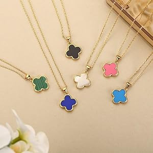 2 Side Four Leaf Clover Necklace for Women | Mother of Pearl Clover Pendant Necklace | Gold Plate... | Amazon (US)