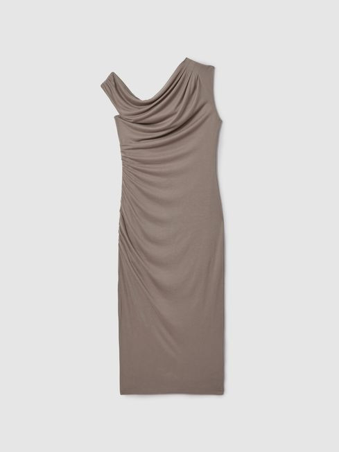 Reiss Mocha Fern Bodycon Ruched Midi Dress | Reiss US