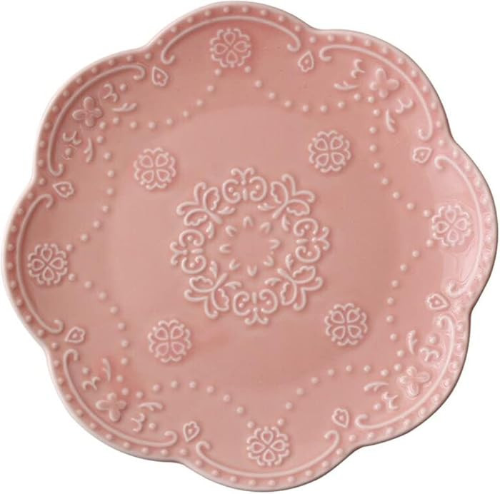YBK Tech Elegant Round Embossed Lace Plate, Ceramic Serving Plate for Breakfast Afternoon Tea (Pi... | Amazon (US)