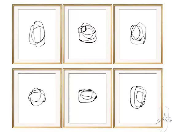 Set of 6 Black White Abstract Art, Set of 6 Prints, Abstract Art, Minimalist Art, Black White, La... | Etsy (US)