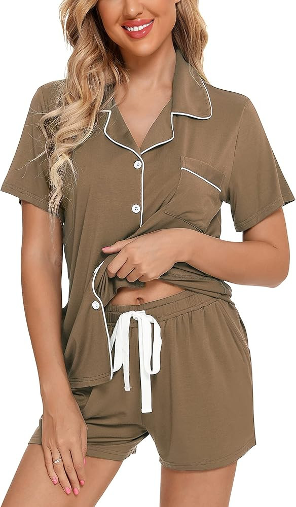 Samring Womens Pajamas Set Short Sleeve Sleepwear Button Down Nightwear Shorts Soft Pj Sets S-XXL | Amazon (US)