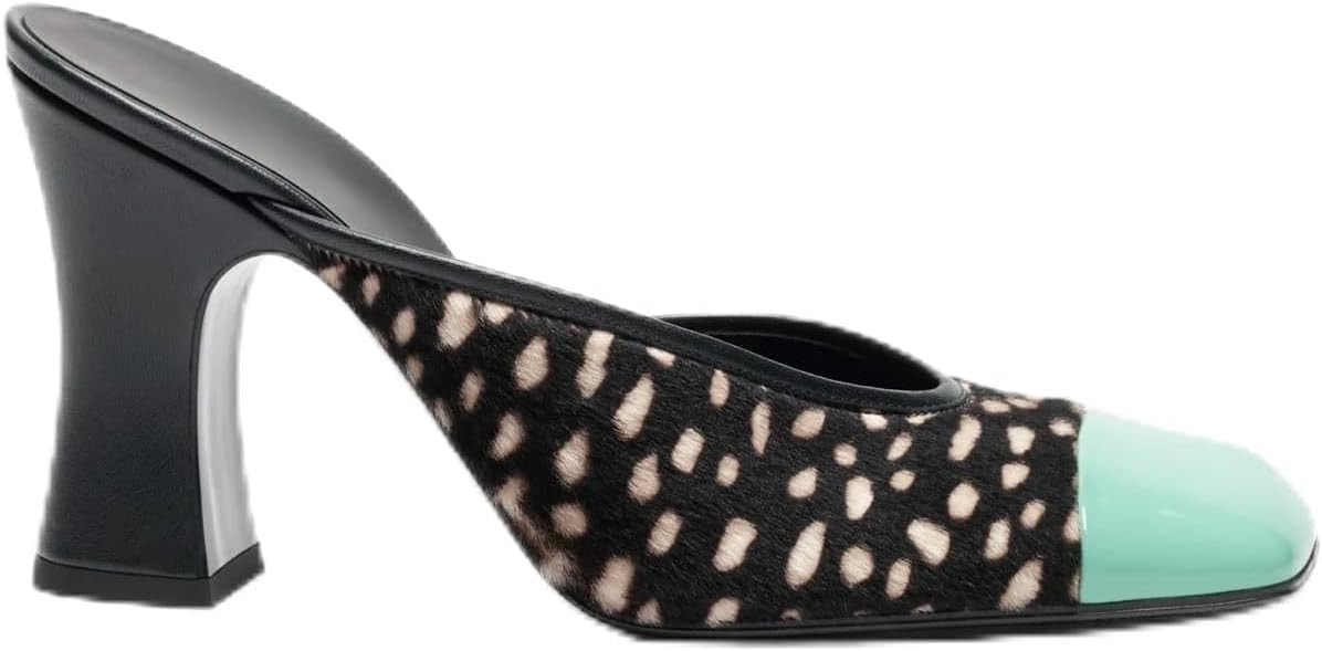 olomisa Women's Spotted Print Square Toe Mules, Patent Toe Cap Flared Block Heel Slip On Sandals | Amazon (US)
