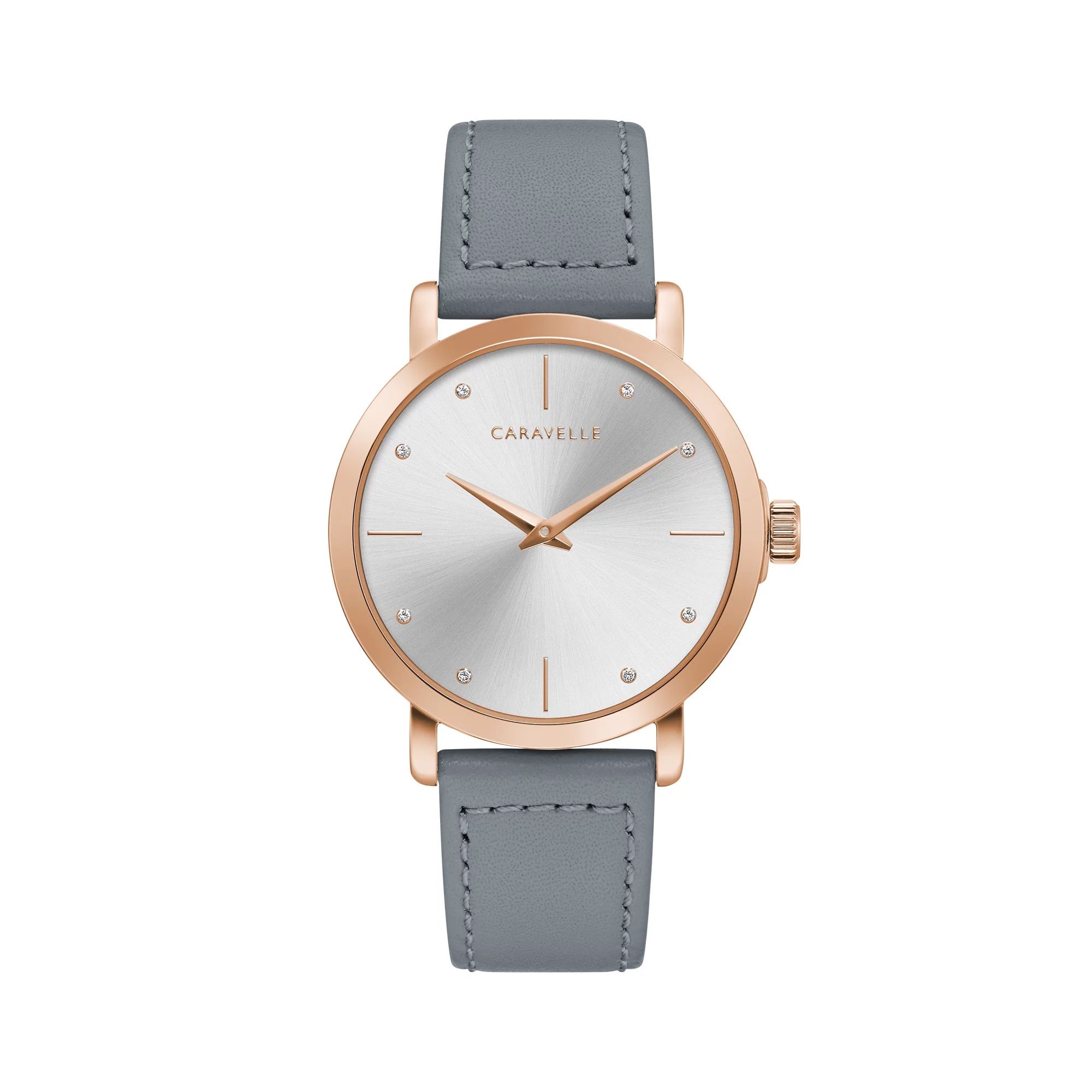 Caravelle Women's Modern Rose Gold Watch with Gray Leather Strap 44L257 - Walmart.com | Walmart (US)