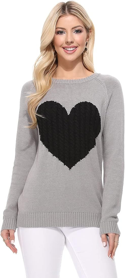 YEMAK Women's Knit Sweater Pullover – Long Sleeve Crewneck Cute Heart Star Cable Pattern Casual... | Amazon (US)