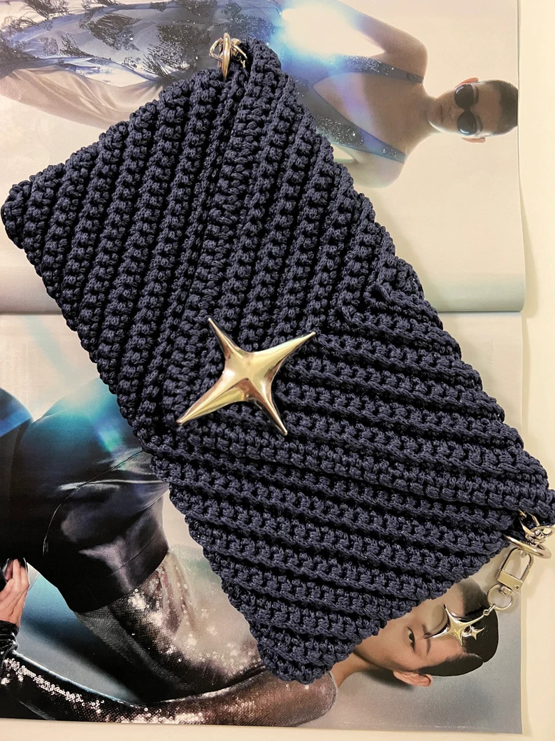 Navy Blue Envelope Handbag Handmade Crochet Bag, Designer Style, Elegant Purse, Gift for Her, Sta... | Etsy (US)