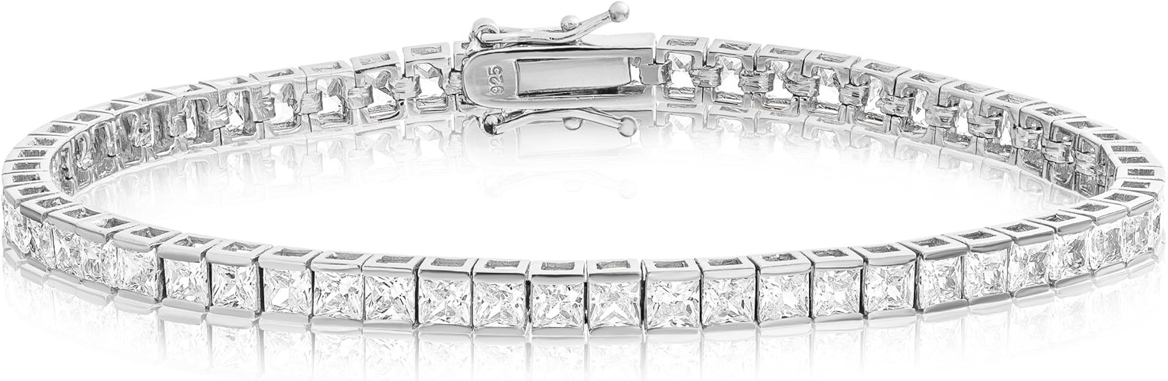 Square Princess Cut 3x3mm White Cubic Zirconia Tennis Bracelet in Rose, 14K Gold & Rhodium Plated... | Amazon (US)