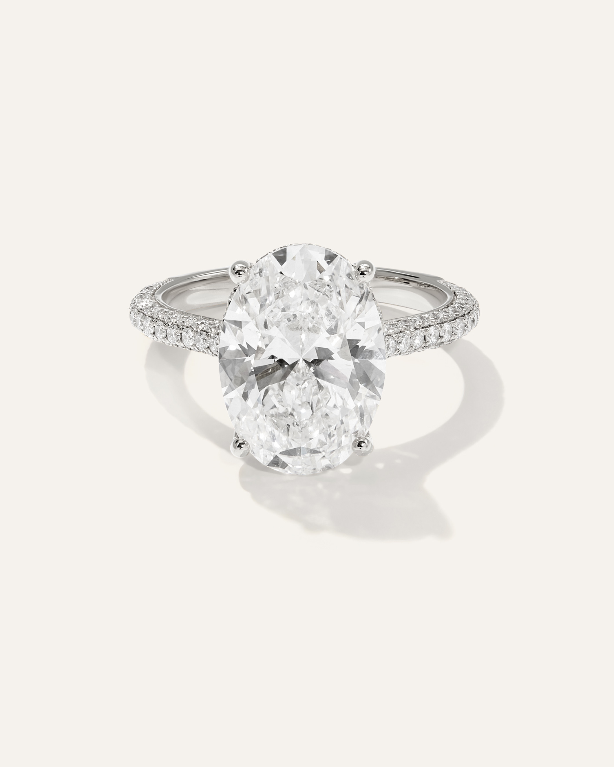 Quince | Women's Lab Grown Diamond Oval Pave Cathedral Engagement Ring 5ctw in Platinum, Size 6.5 | Quince