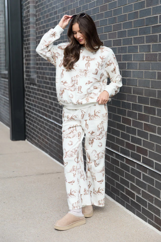 Chyenne Cream Western Sweatpants | Pink Lily