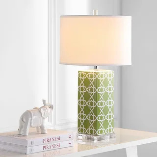 SAFAVIEH Lighting 27-inch Green Quatrefoil Table Lamp (Set of 2) - 15"x15"x27" - Bed Bath & Beyon... | Bed Bath & Beyond