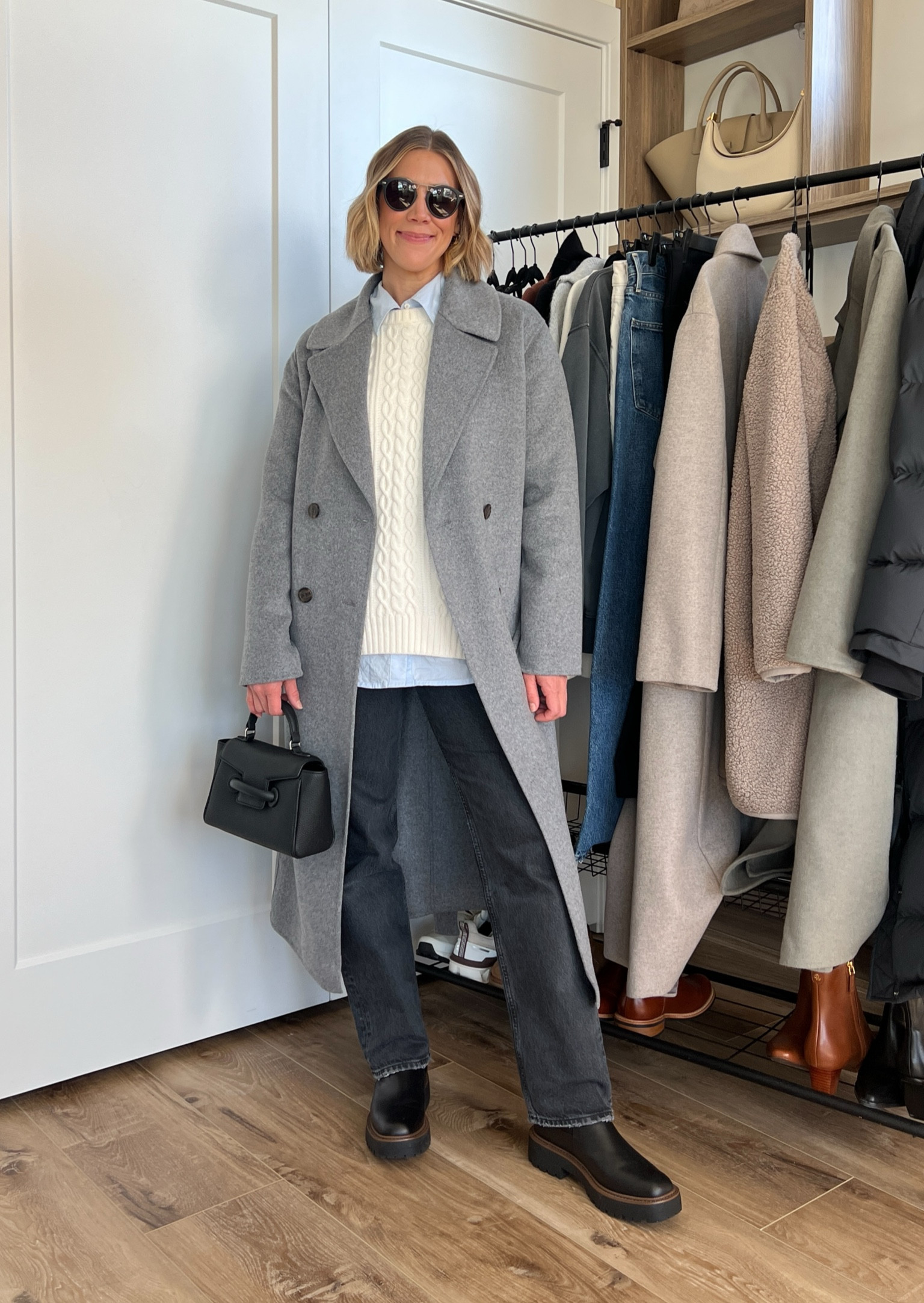 Wearing size 26 jeans, small cable knit  sweater, medium button-up shirt, small long wool coat, boots tts 

#LTKfindsunder100 #LTKstyletip #LTKfindsunder50