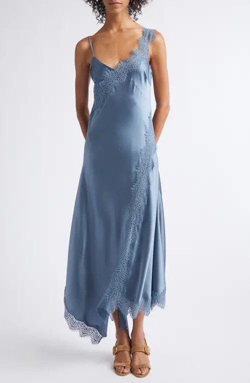 Veronica Beard Vernon Satin & Lace Slipdress in Blue Steel at Nordstrom, Size 14 | Nordstrom