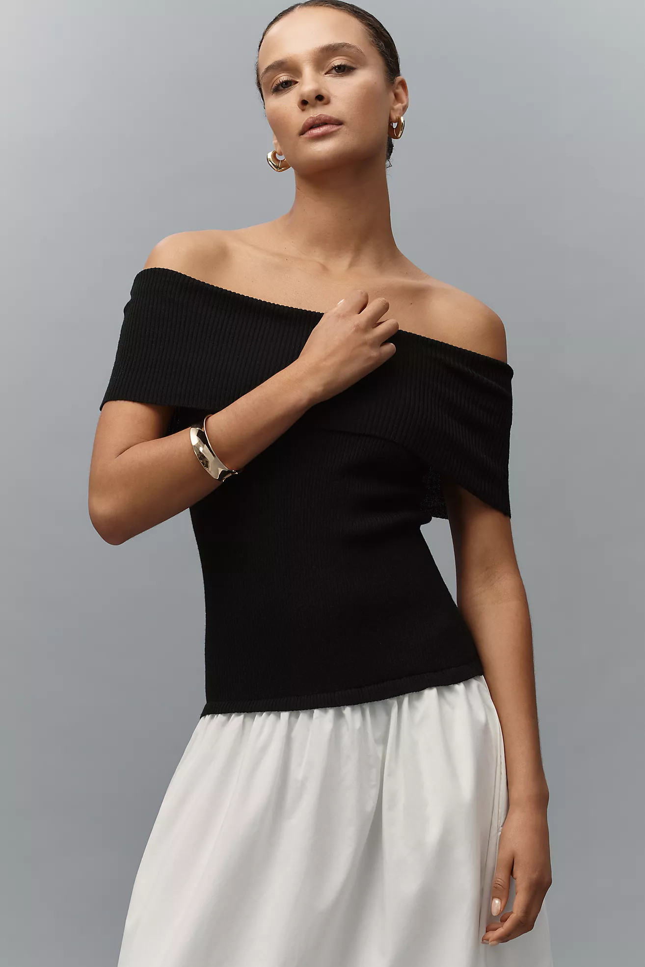 Central Park West Darcy Off-The-Shoulder Drop-Waist Twofer Midi Dress | Anthropologie (US)