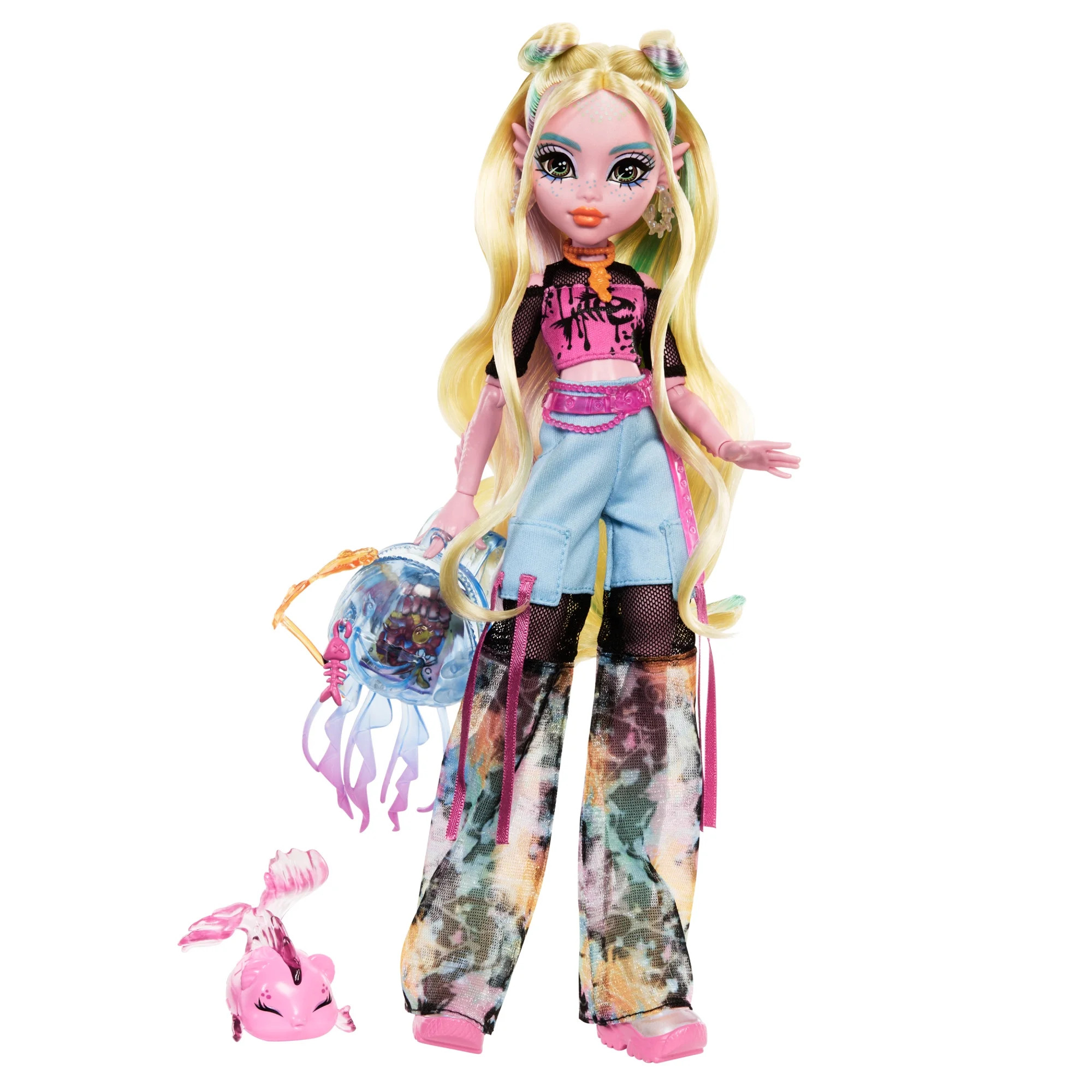 Monster High Lagoona Blue Fashion Doll with Pet Fish Neptuna, Mesh Tee, Cargo Pants and Accessori... | Walmart (US)