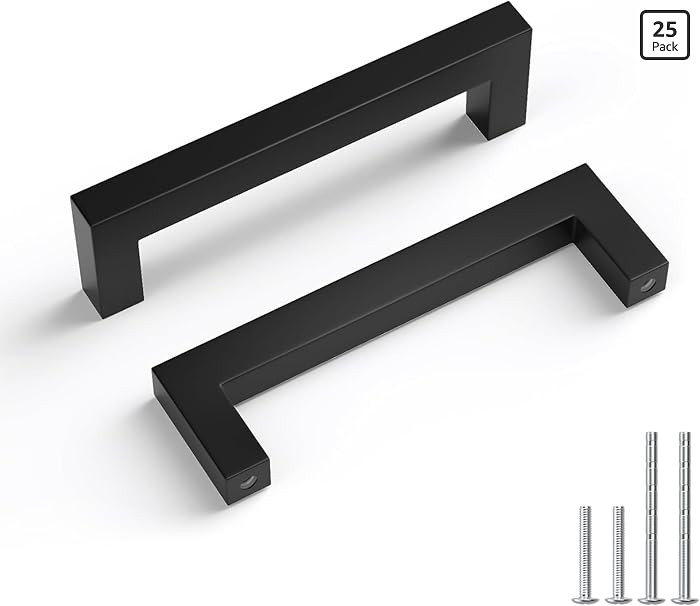 Goldenwarm 25 Pack 3-3/4 Inch Hole Center Solid Black Cabinet Handles Matte Black Cabinet Pulls S... | Amazon (US)