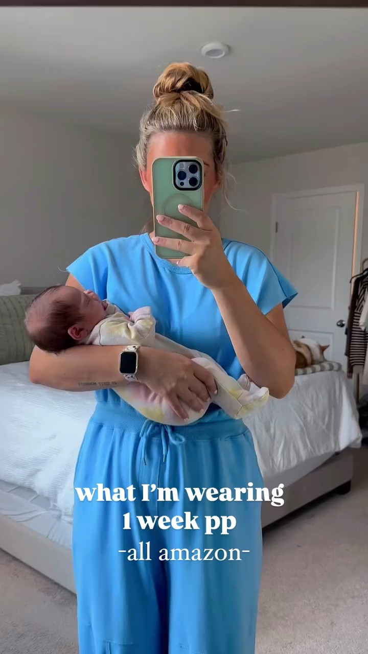 Here’s what I wore my first week postpartum! All outfits are breastfeeding friendly 

Sizes (I’m 5’4, 151lbs, 1 week postpartum)
blue jumpsuit- L
cream 2 piece set - M
pink & orange stripe set- L
Pink loungewear set- L
Blue sweatshorts - M
Black sports bra - m

Mom outfit | easy outfit | comfortable outfit | postpartum outfit | breastfeeding friendly outfit | mom style | style over 30 

#amazonfashion #amazonmaternity #pregancyoutfitideas #pregnantfashion #pregnantstyle #founditonamazon #outfitideas #pregnancy #pregnantoutfits #maternityoutfits #postpartum #postpartumoutfits #amazonoutfits #amazonoutfitinspo

#LTKVideo #LTKMidsize #LTKSaleAlert