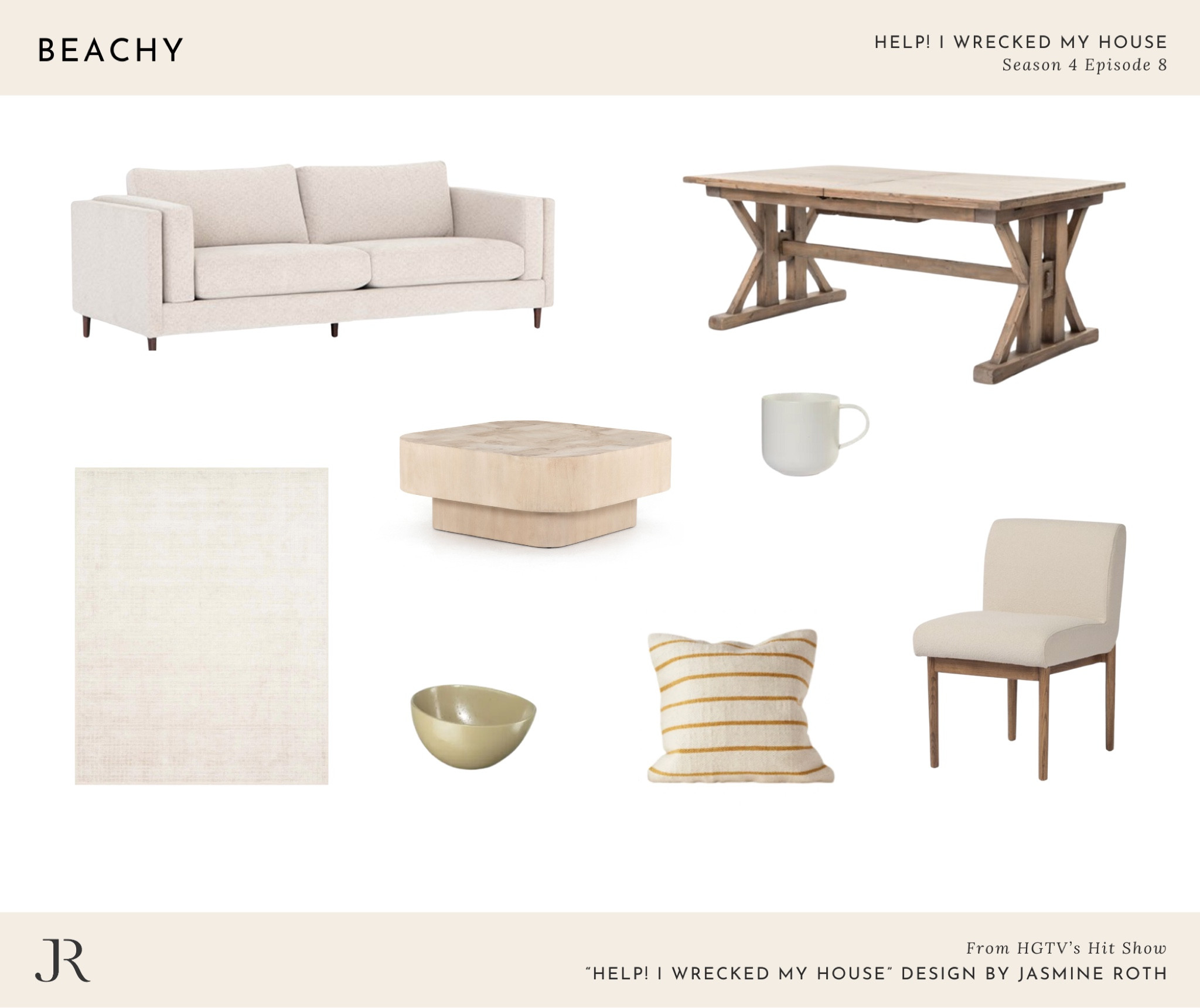 Shop the look - Help! I Wrecked My House Season 4 Episode 8 featuring a beachy home design with neutral furniture and functional storage ideas #homedecor #interiordesign #budgetdecor #homedesign #livingroom

#LTKHome