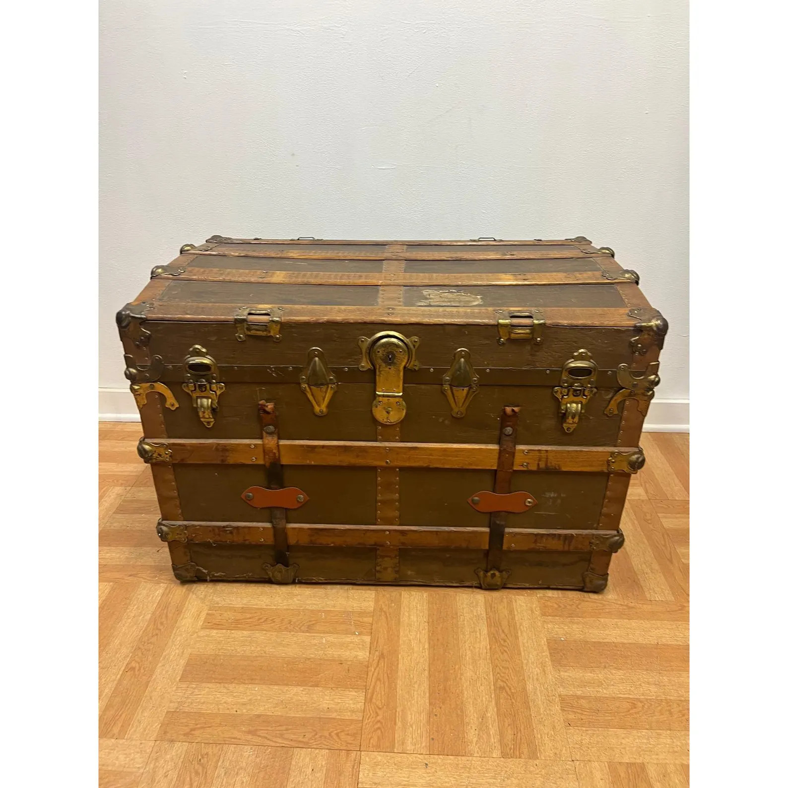 Antique Wood Steamer Trunk Flat Top Storage Chest Coffee Table wooden vintage | Etsy (Global)