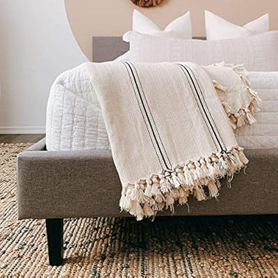 The Loomia Sophie Turkish Cotton Boho Throw Blanket (Extra Large 65" X 85" Full-Size, Cream Ecru ... | Amazon (US)