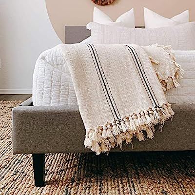 The Loomia Sophie Turkish Cotton Boho Throw Blanket (Extra Large 65" X 85" Full-Size, Cream Ecru ... | Amazon (US)