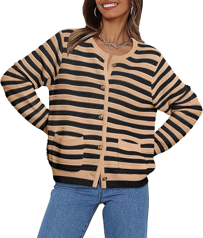 Women's Cardigan Sweaters 2023 Fall Open Front Long Sleeve Button Down Knit Cardigans Outerwear with | Amazon (US)