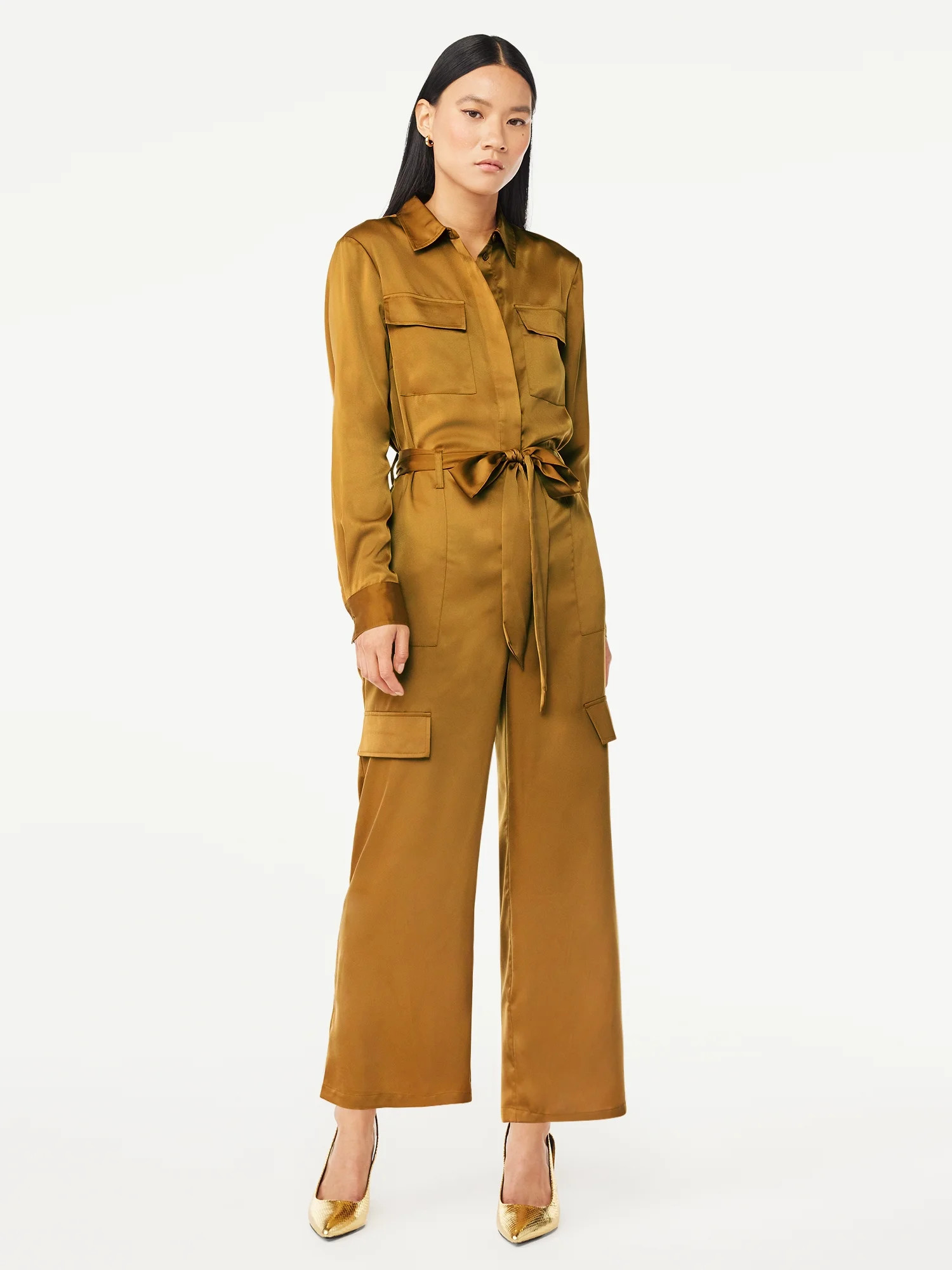 Scoop Women's Satin Jumpsuit with Wide Leg, Sizes XS-2XL | Walmart (US)