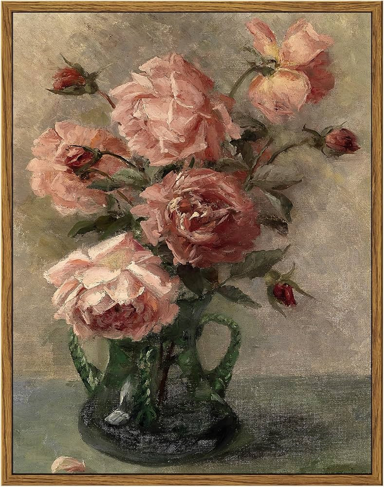 InSimSea Framed Flower Wall Art Home Decor, Roses in Vase Vintage Paintings Canvas Prints, Botani... | Amazon (US)