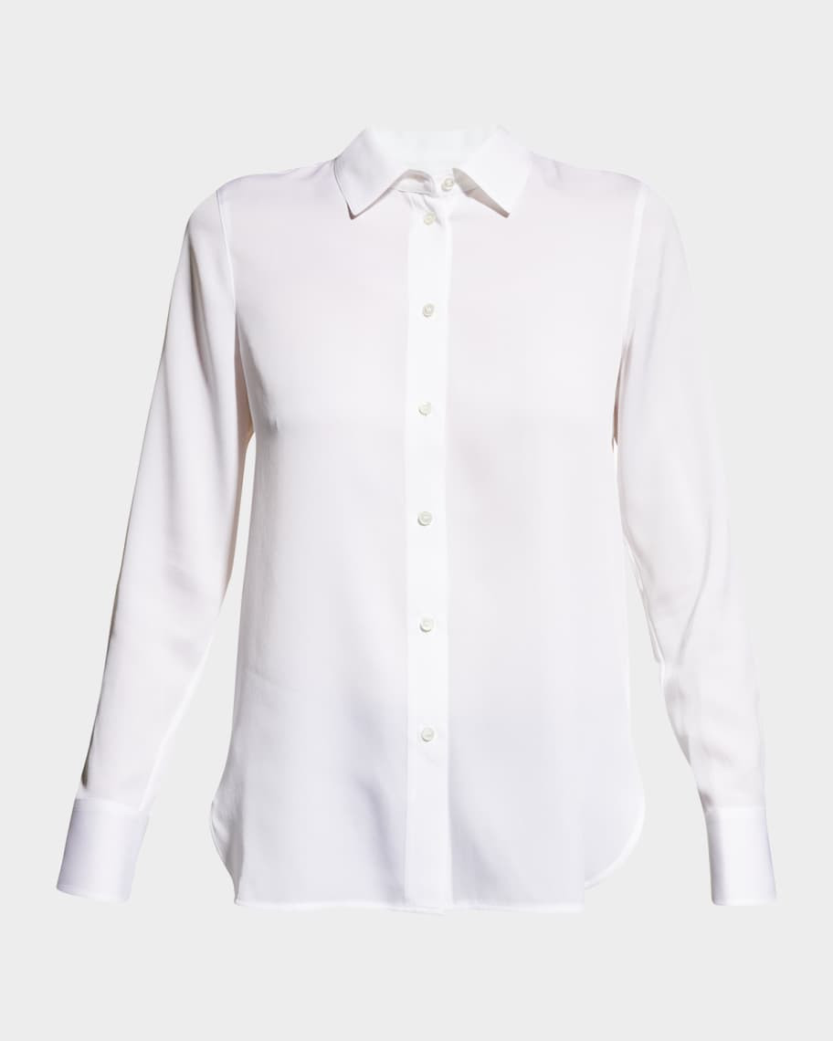 Vince Slim-Fit Long-Sleeve Stretch-Silk Blouse | Neiman Marcus