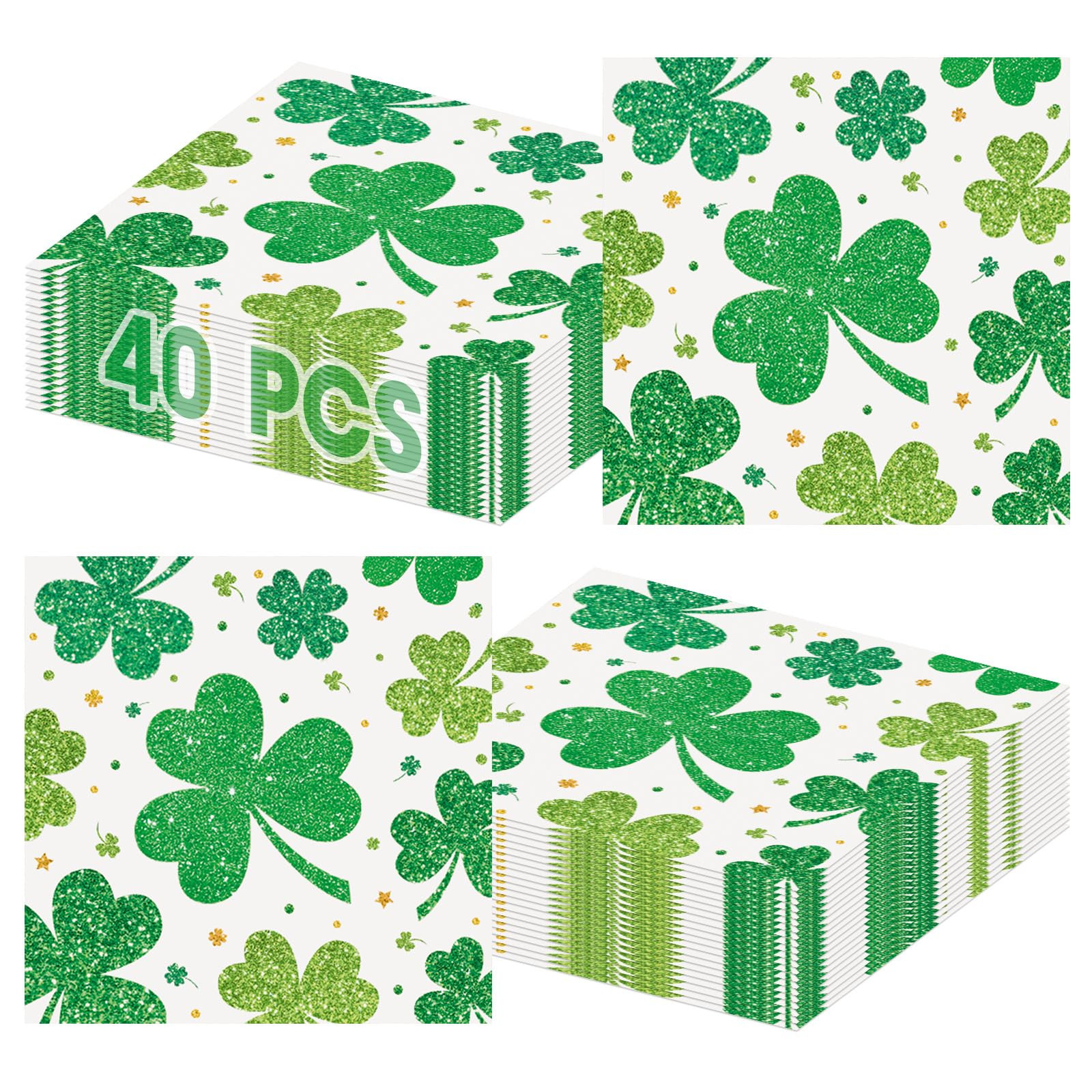 40 Pcs St.Patricks Day Napkins 13 x 13 Inches - Green Shamrock Napkin, 3-Ply Disposable Lucky Iri... | Amazon (US)