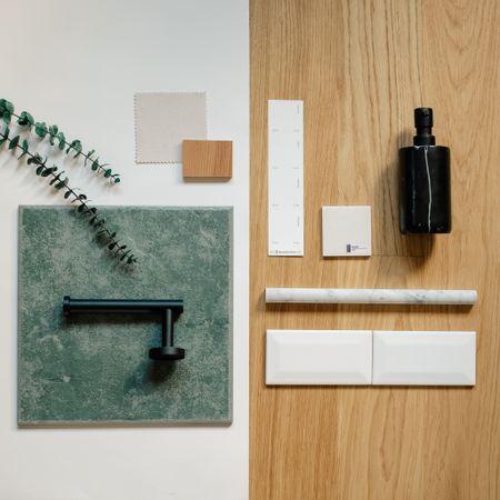 Bathroom design moodboard. Black marble, soapstone, black metal matte. Subway tile. Warm neutrals.

#LTKhome #LTKstyletip