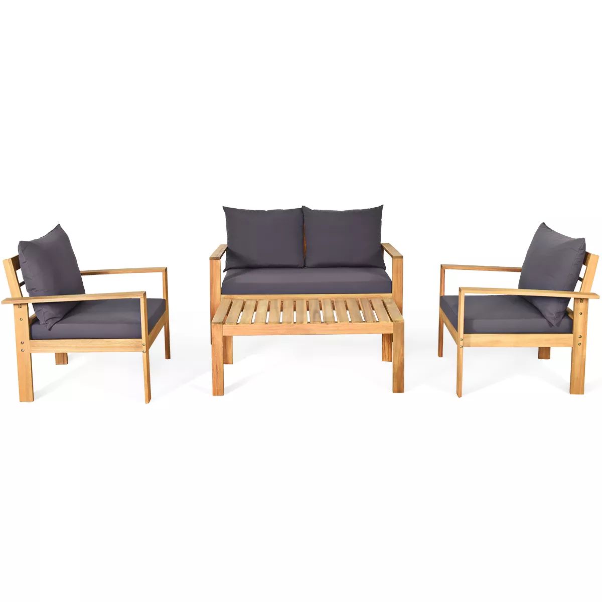 Tangkula 4 PCS Outdoor Acacia Wood Conversation Sofa Table Furniture Set W/ Grey Cushions | Target