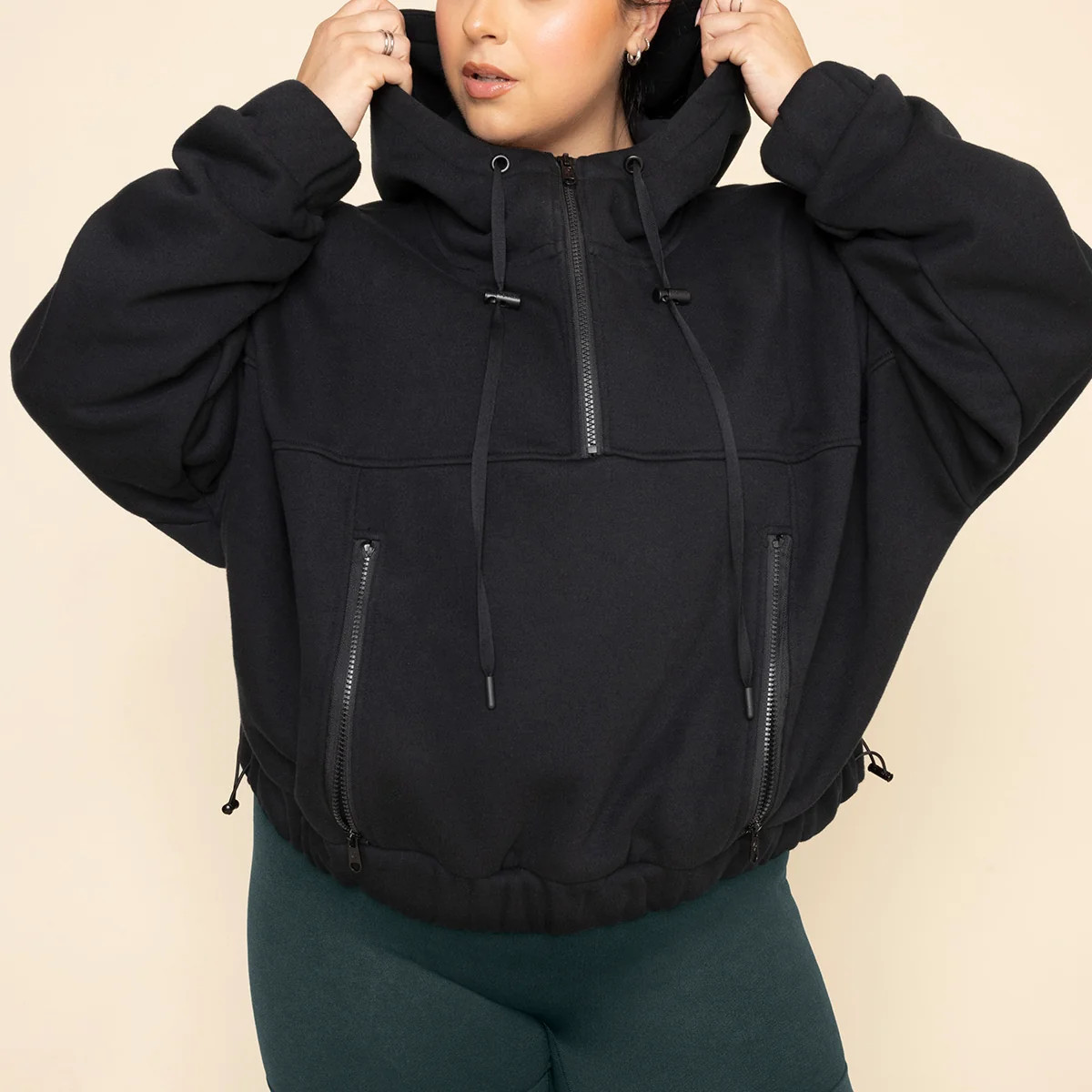 Half Zip Warm Up Hoodie - Black | POPFLEX