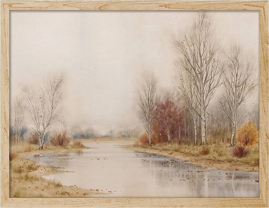 SIGNWIN Framed Autumn Forest Pond Landscape Wall Art, Floral/Botanical Wall Decor Prints, Nature ... | Amazon (US)